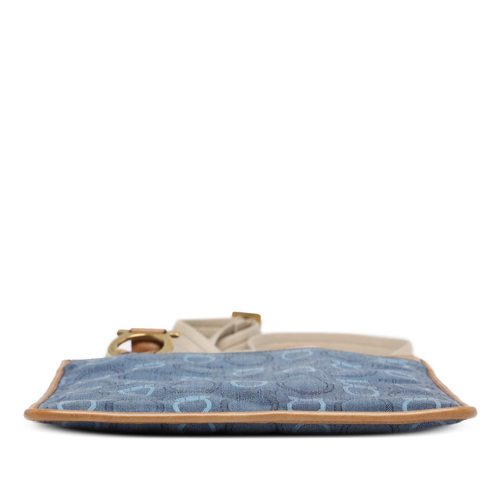 Ferragamo B Ferragamo Blue Canvas Fabric Gancini Crossbody Italy