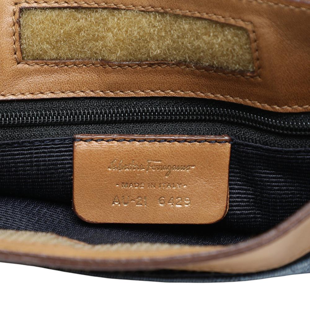 Ferragamo B Ferragamo Blue Canvas Fabric Gancini Crossbody Italy