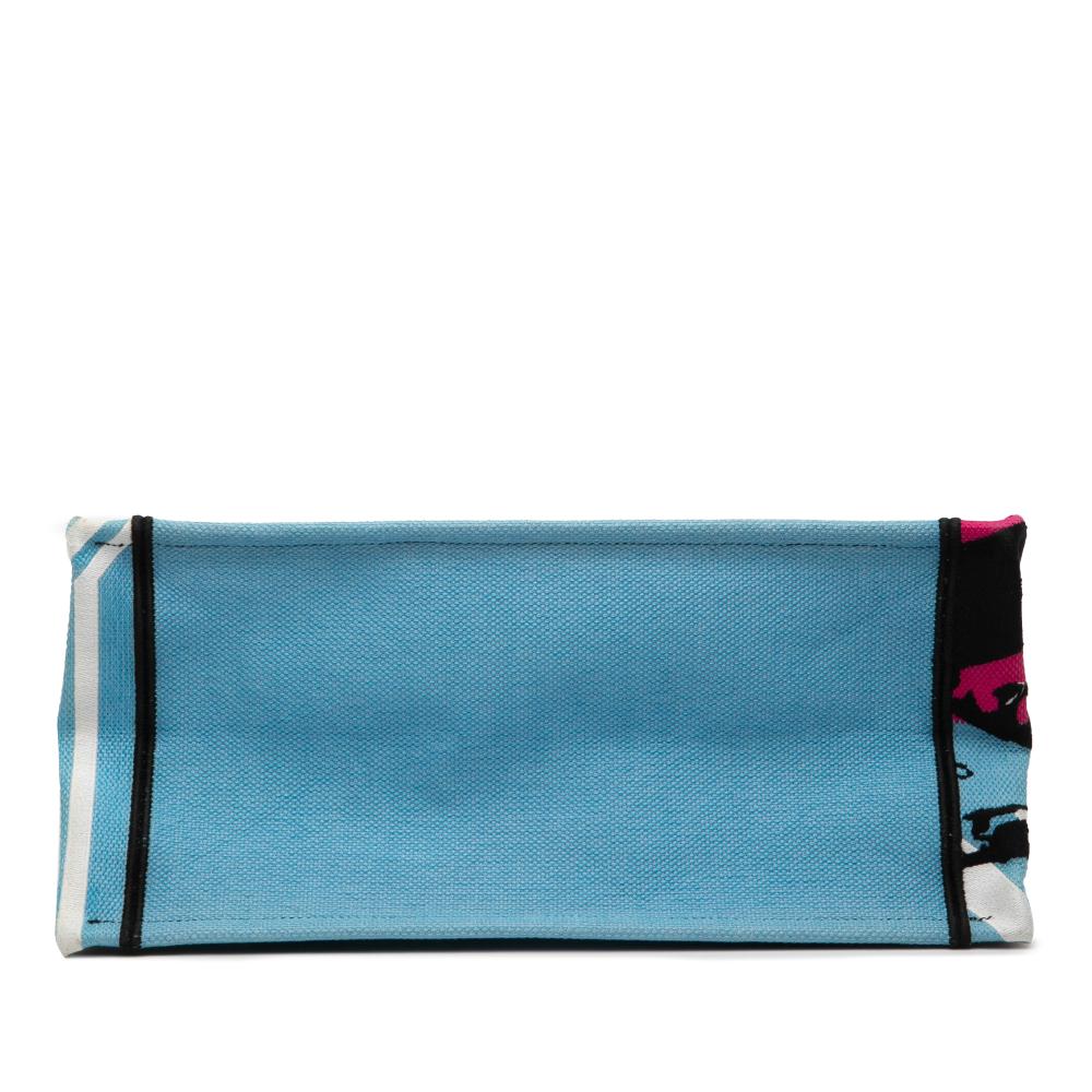 Christian Dior B Dior Blue Light Blue Canvas Fabric Medium Embroidered Zebra D Jungle Pop Book Tote Italy