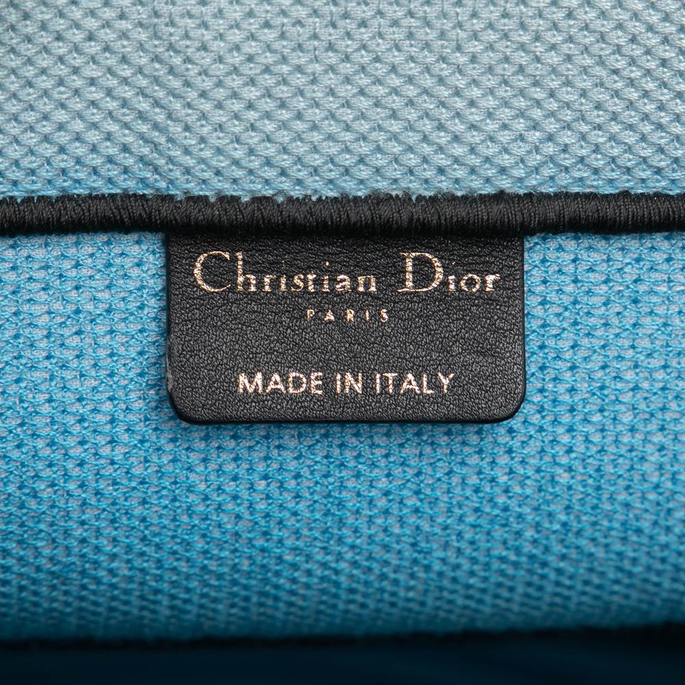 Christian Dior B Dior Blue Light Blue Canvas Fabric Medium Embroidered Zebra D Jungle Pop Book Tote Italy