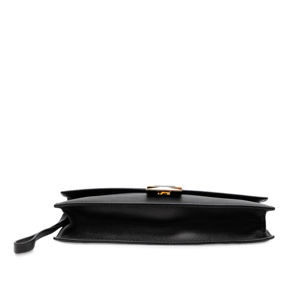 Valentino B Valentino Black Calf Leather skin Rockstud Wristlet Clutch Italy