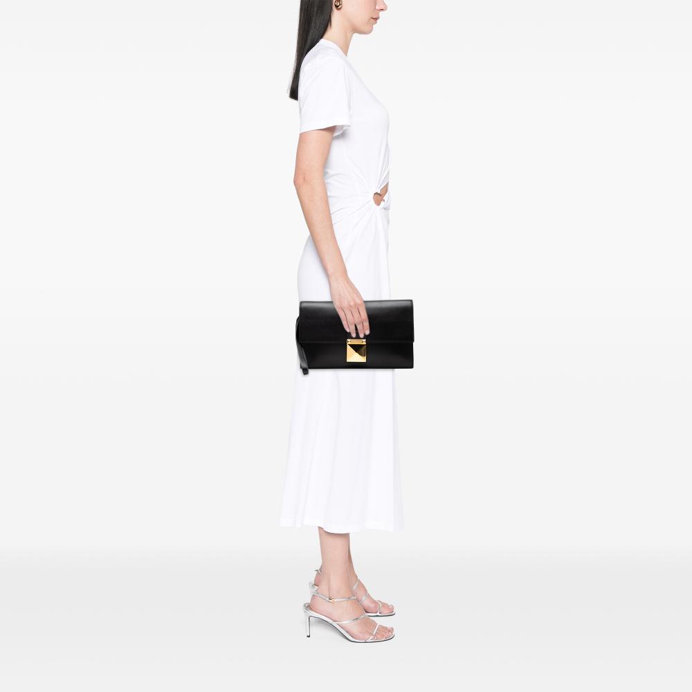 Valentino B Valentino Black Calf Leather skin Rockstud Wristlet Clutch Italy