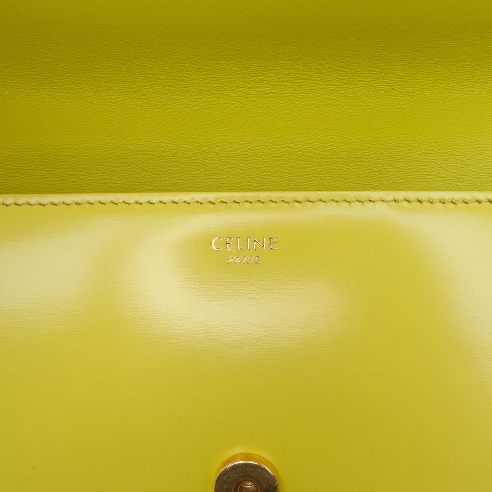 Celine AB Celine Yellow Neon Yellow Calf Leather skin Cuir Triomphe Chain Shoulder Bag Italy