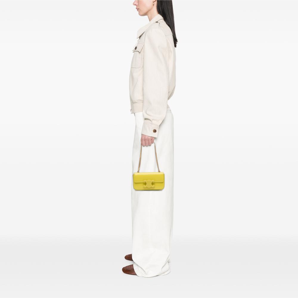 Celine AB Celine Yellow Neon Yellow Calf Leather skin Cuir Triomphe Chain Shoulder Bag Italy