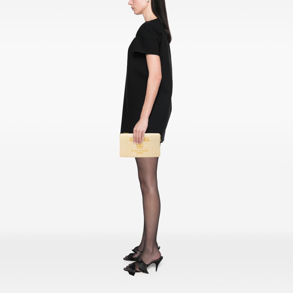 Chanel AB Chanel Yellow Raffia Natural Material Medium Deauville O Case Clutch Italy