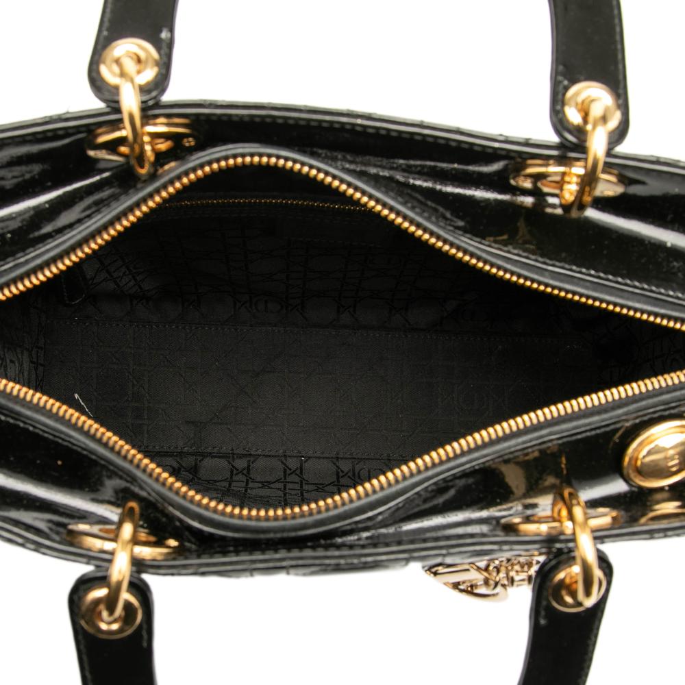 Christian Dior B Dior Black Patent Leather Leather Large Patent Cannage Lady Dior Italy