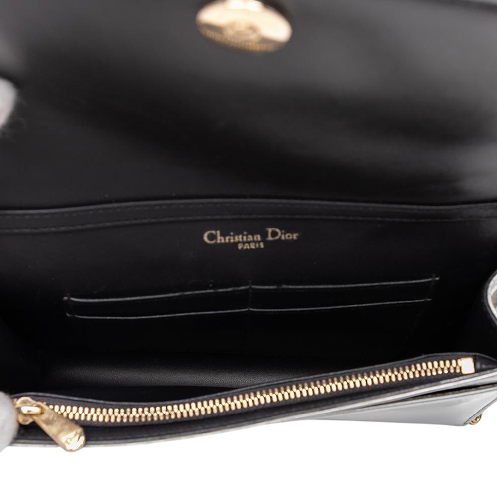 Christian Dior B Dior Silver Patent Leather Leather Metallic Patent Microcannage Diorama Wallet on Chain Italy