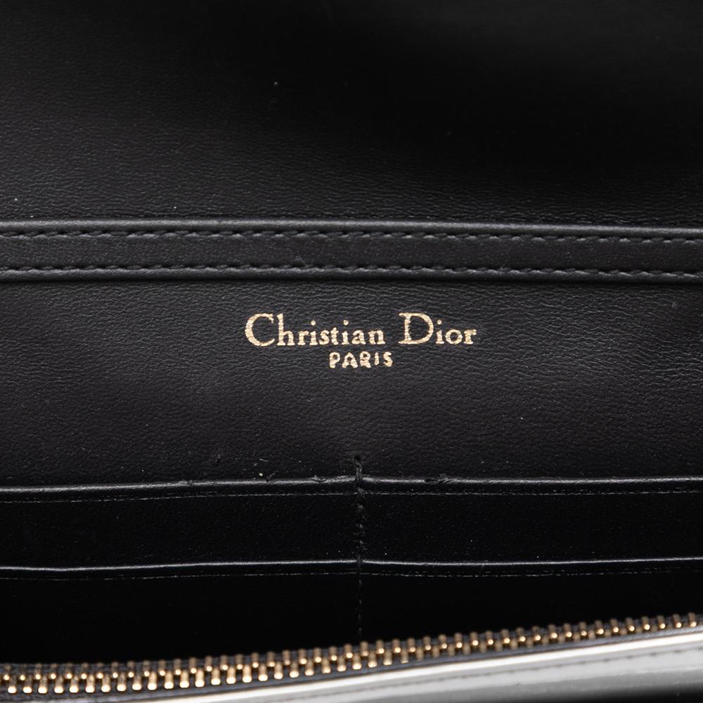 Christian Dior B Dior Silver Patent Leather Leather Metallic Patent Microcannage Diorama Wallet on Chain Italy