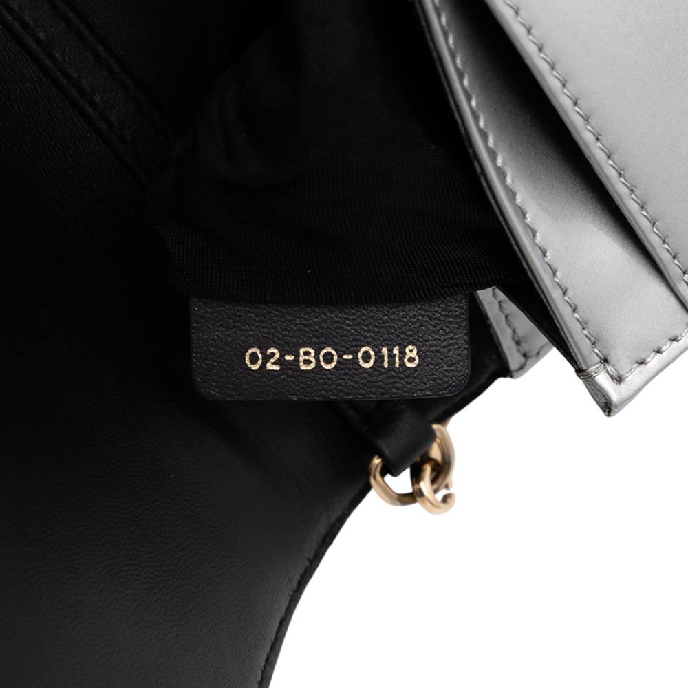 Christian Dior B Dior Silver Patent Leather Leather Metallic Patent Microcannage Diorama Wallet on Chain Italy