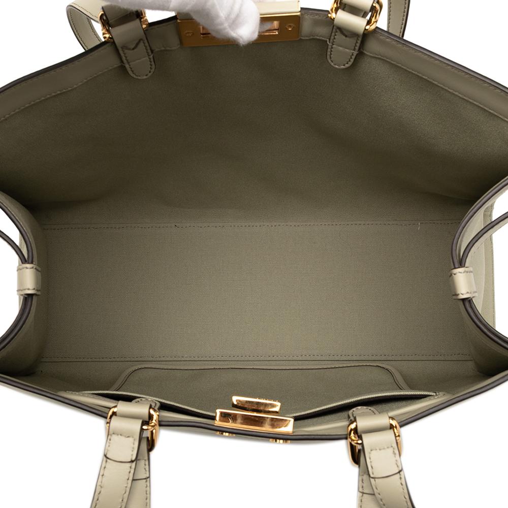 Fendi AB Fendi Green Light Green Canvas Fabric Zucca Embroidered Peekaboo X Tote Italy