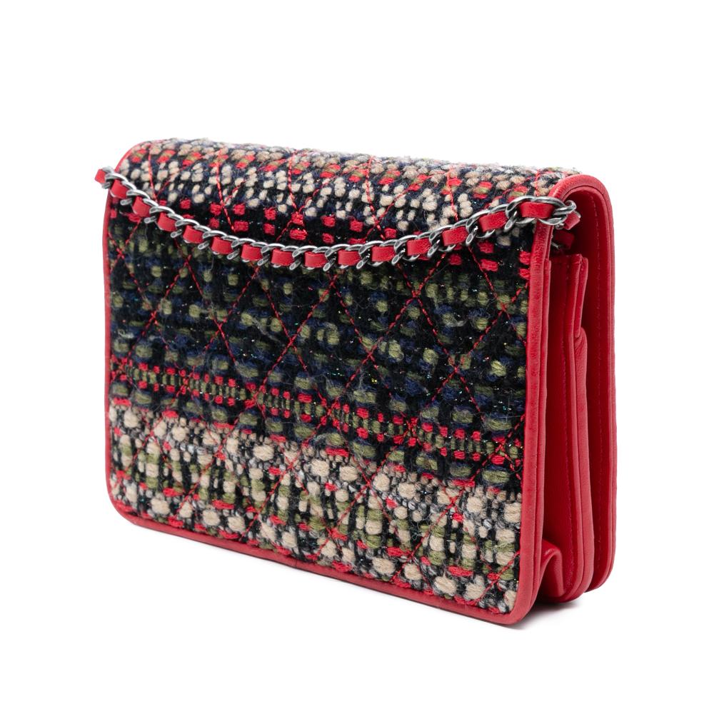 Chanel AB Chanel Red with Multi Tweed Fabric CC Quilted Wallet On Chain Italy