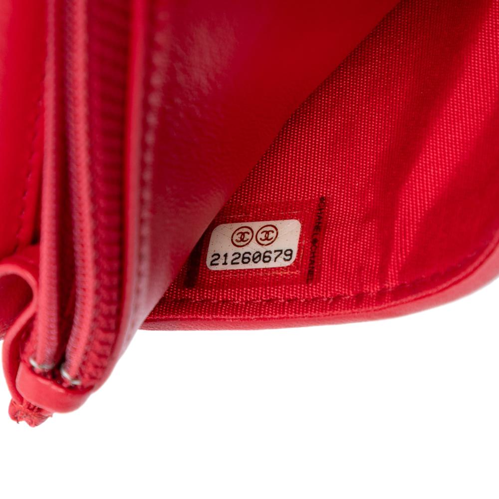 Chanel AB Chanel Red with Multi Tweed Fabric CC Quilted Wallet On Chain Italy