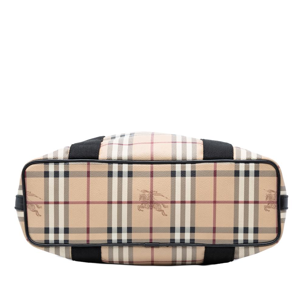 Burberry B Burberry Brown Beige Coated Canvas Fabric Haymarket Check Vertical Tote Italy