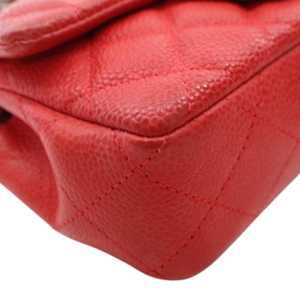 Chanel AB Chanel Red Caviar Leather Leather Extra Mini Rectangular Classic Caviar Single Flap Italy