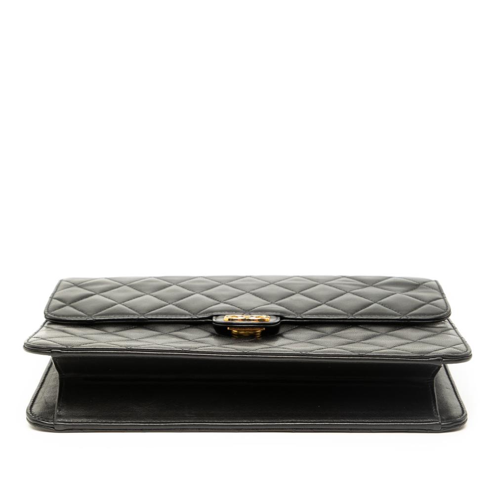 Chanel B Chanel Black Lambskin Leather Leather Medium CC Quilted Lambskin Single Flap France