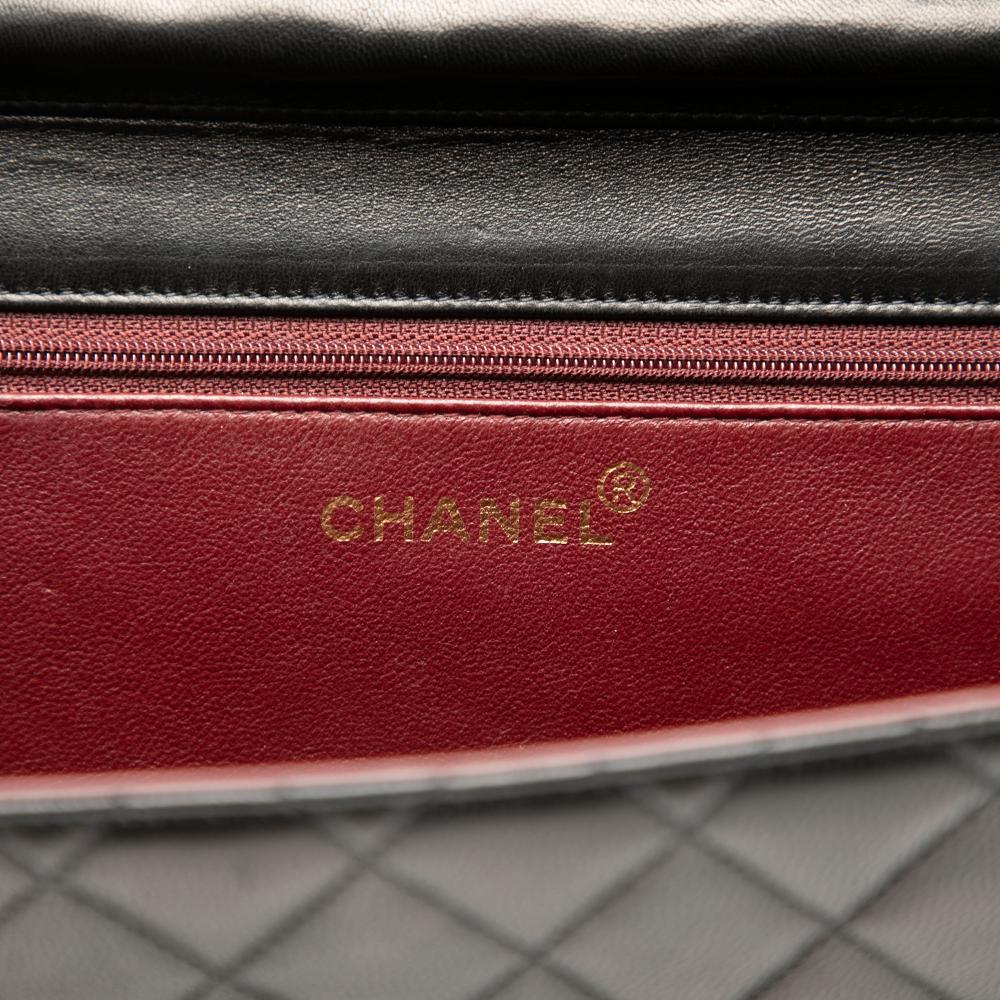 Chanel B Chanel Black Lambskin Leather Leather Medium CC Quilted Lambskin Single Flap France