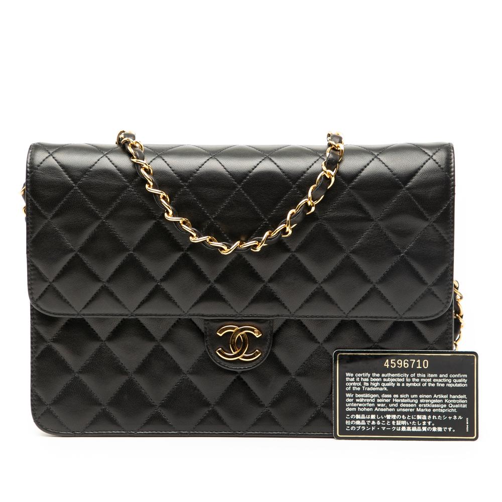 Chanel B Chanel Black Lambskin Leather Leather Medium CC Quilted Lambskin Single Flap France