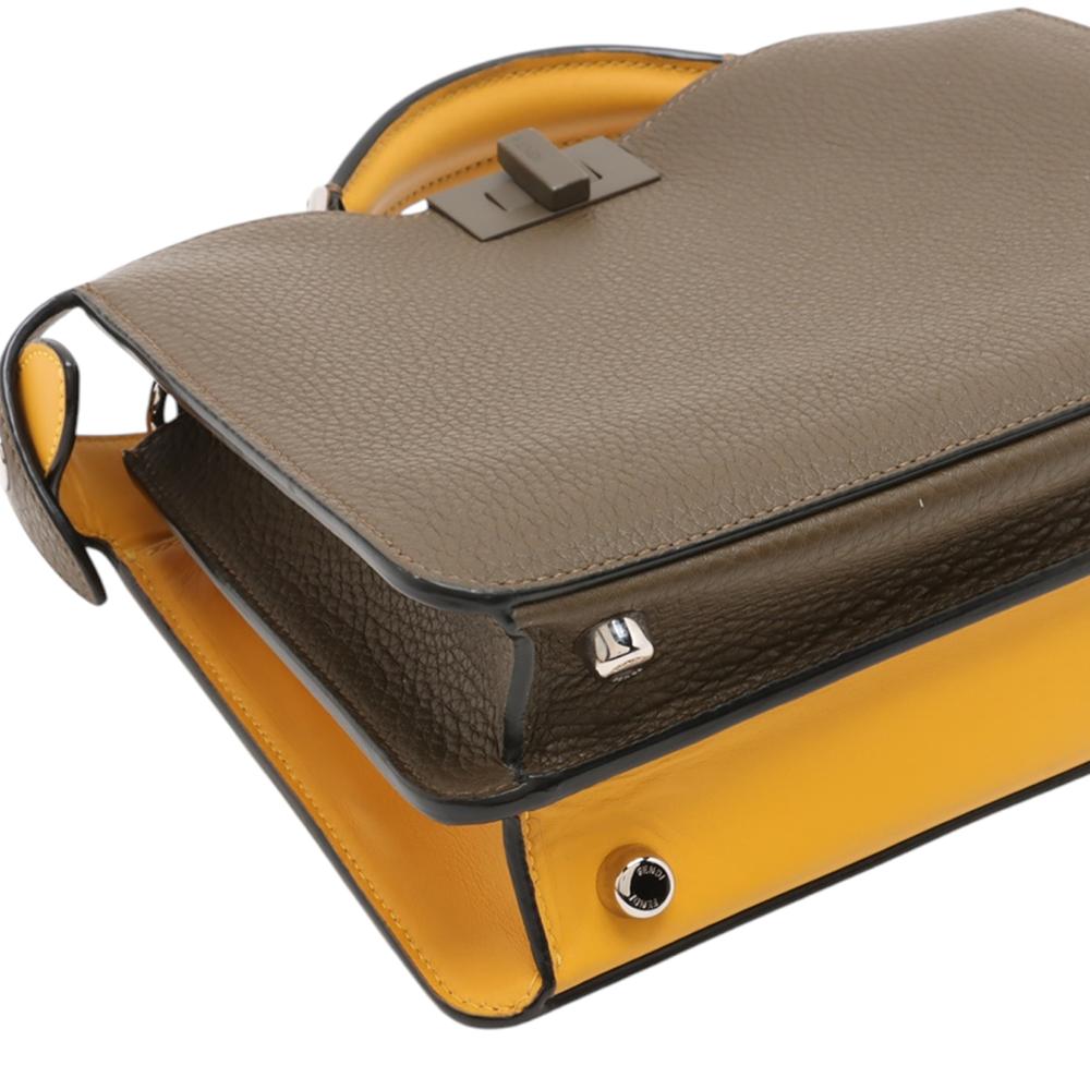 Fendi AB Fendi Brown Dark Brown with Yellow Calf Leather Small Bicolor Peekaboo ISeeU Satchel Italy