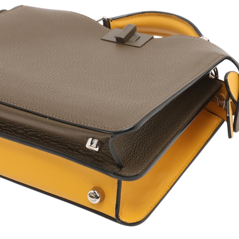 Fendi AB Fendi Brown Dark Brown with Yellow Calf Leather Small Bicolor Peekaboo ISeeU Satchel Italy