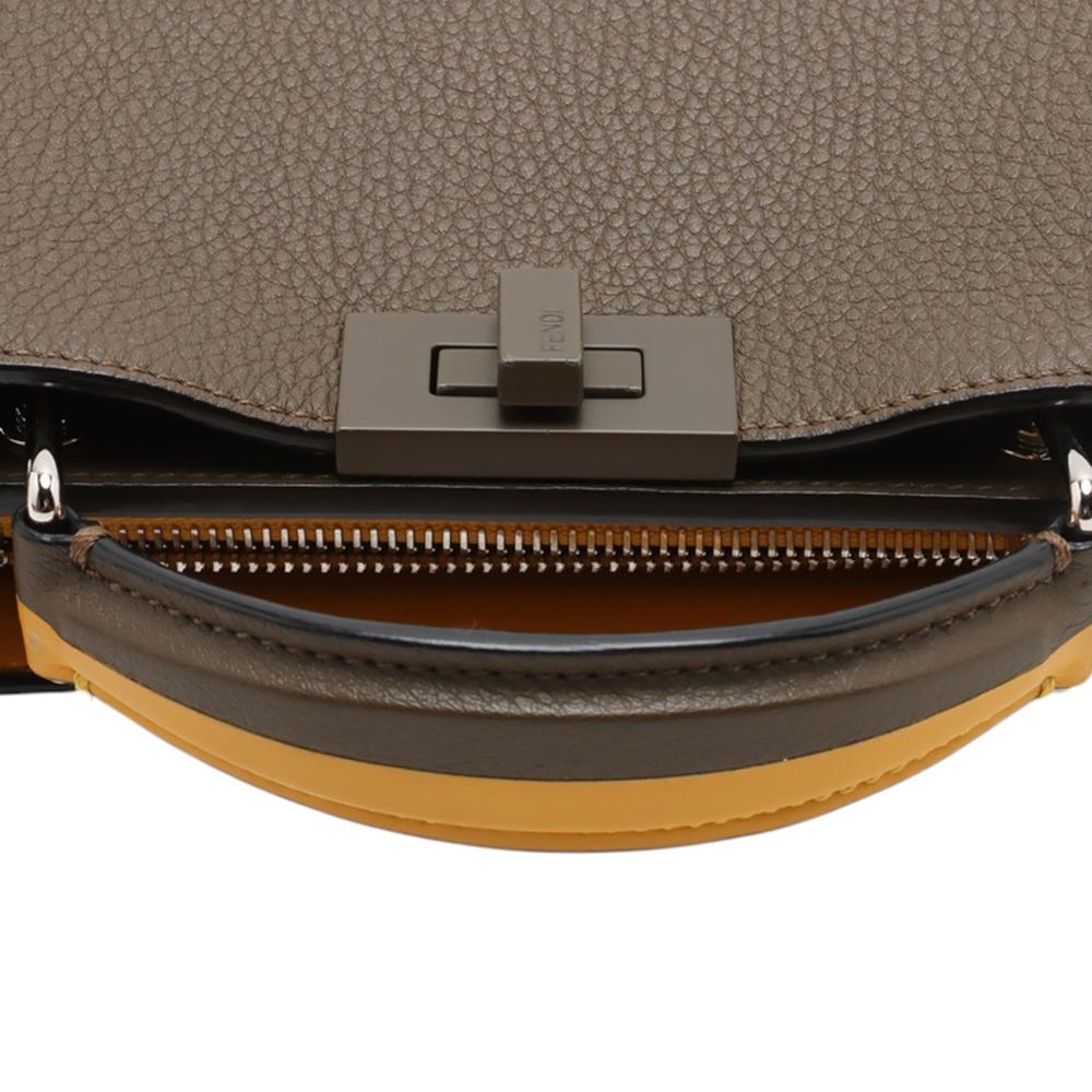Fendi AB Fendi Brown Dark Brown with Yellow Calf Leather Small Bicolor Peekaboo ISeeU Satchel Italy