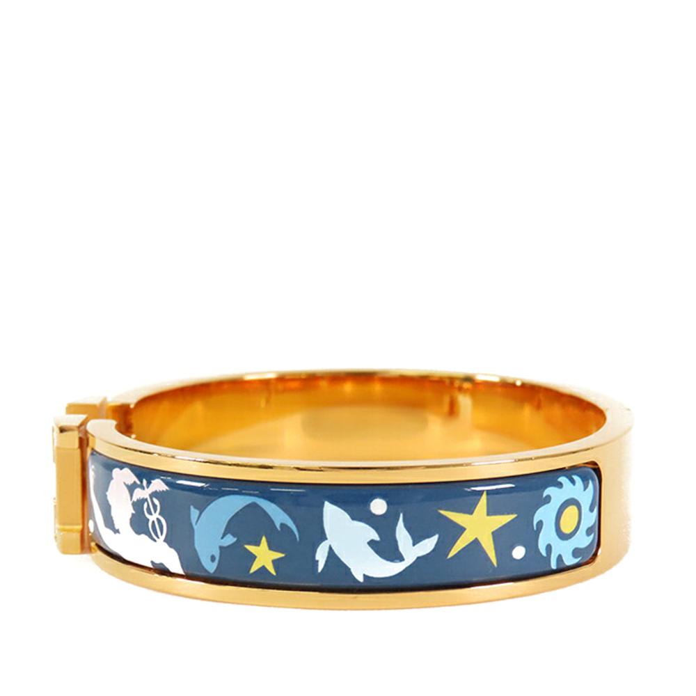 Hermès AB Hermès Blue with Gold Enamel Other Narrow Sous le Charm d Orphee Clic H Bracelet PM France