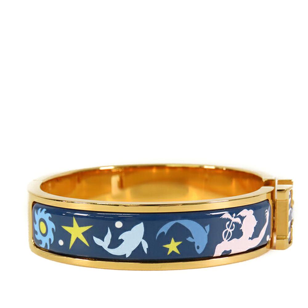 Hermès AB Hermès Blue with Gold Enamel Other Narrow Sous le Charm d Orphee Clic H Bracelet PM France