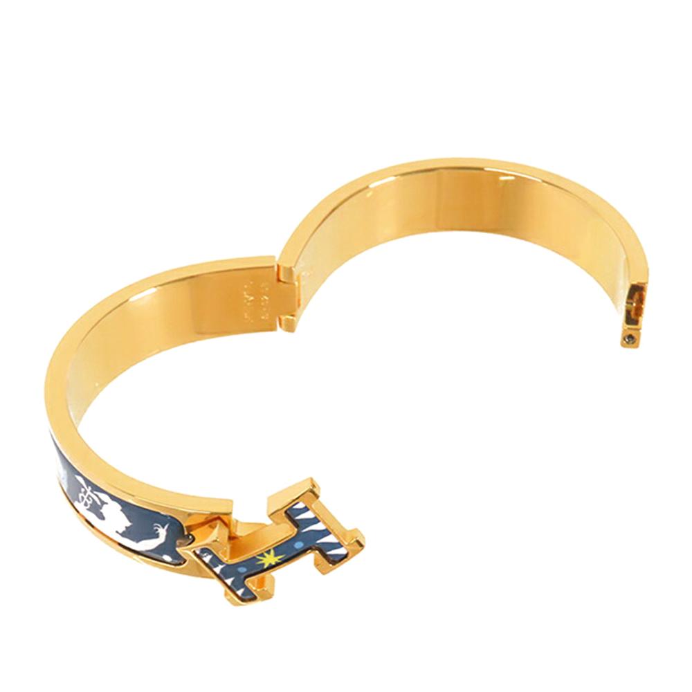 Hermès AB Hermès Blue with Gold Enamel Other Narrow Sous le Charm d Orphee Clic H Bracelet PM France