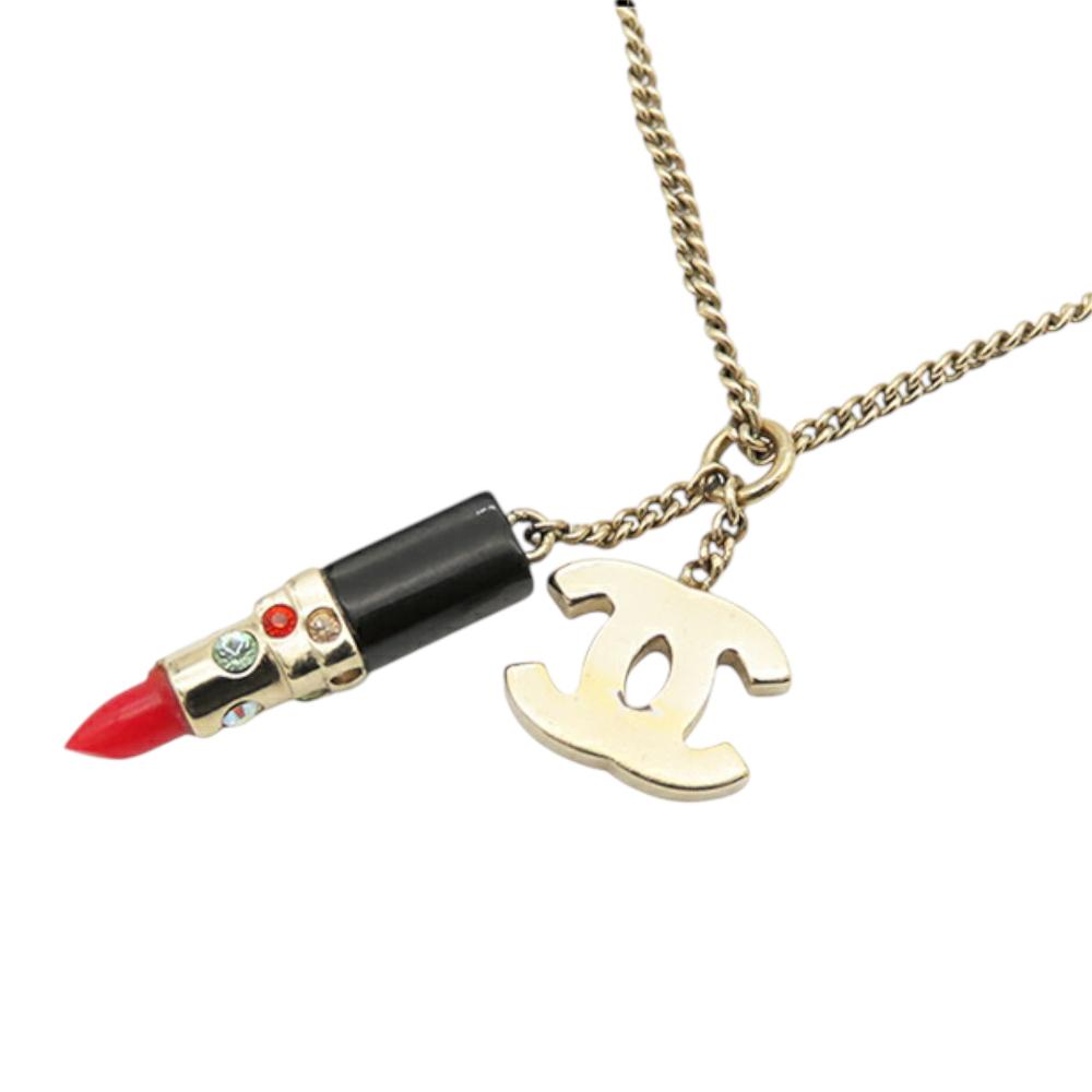Chanel B Chanel Gold Gold Plated Metal CC Lipstick Pendant Necklace Italy