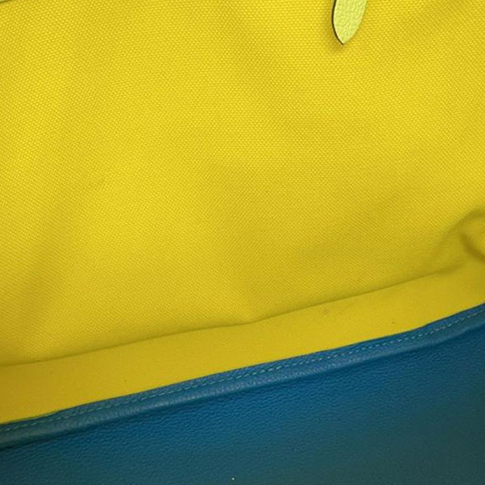 Hermès AB Hermès Yellow with Blue Canvas Fabric Toile and Clemence Pursangle Tote France