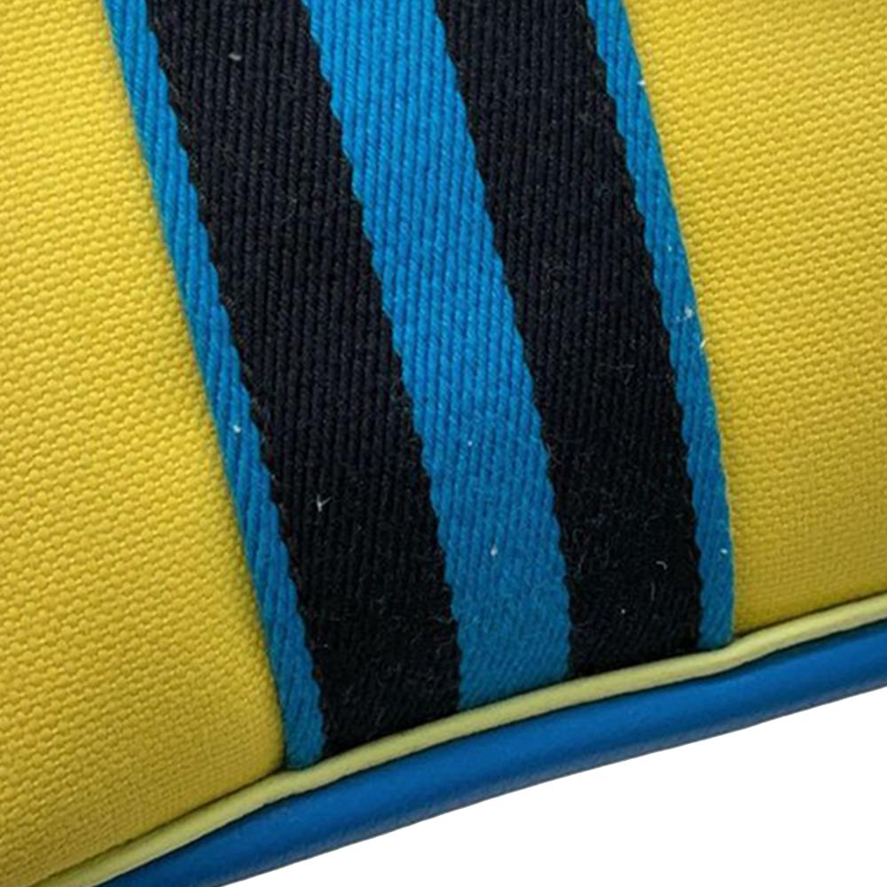 Hermès AB Hermès Yellow with Blue Canvas Fabric Toile and Clemence Pursangle Tote France