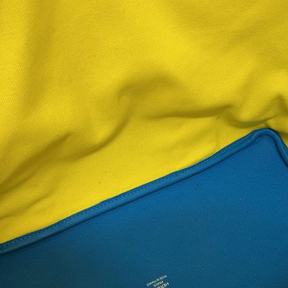 Hermès AB Hermès Yellow with Blue Canvas Fabric Toile and Clemence Pursangle Tote France