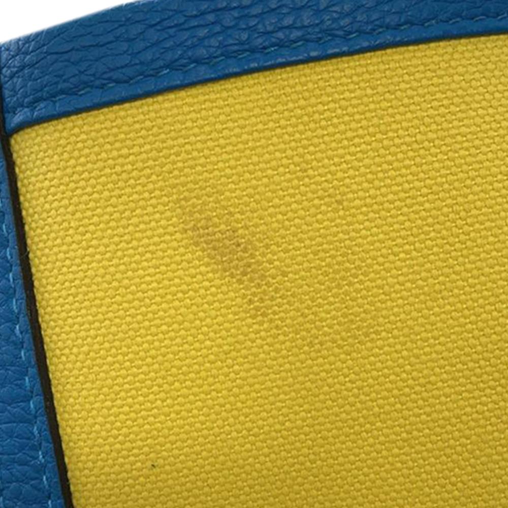 Hermès AB Hermès Yellow with Blue Canvas Fabric Toile and Clemence Pursangle Tote France