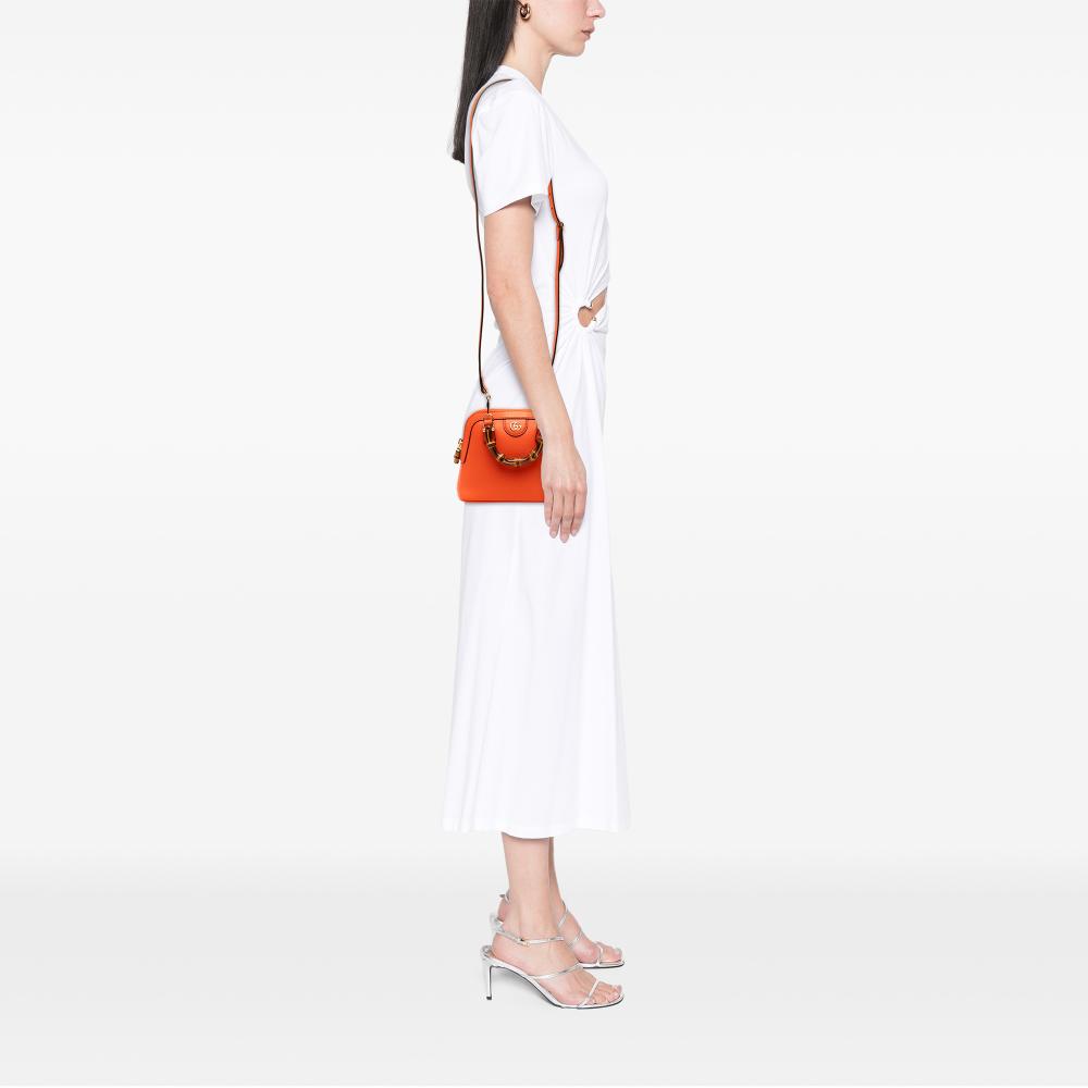 Gucci AB Gucci Orange Calf Leather Mini Dollar skin Bamboo Diana Dome Satchel Italy