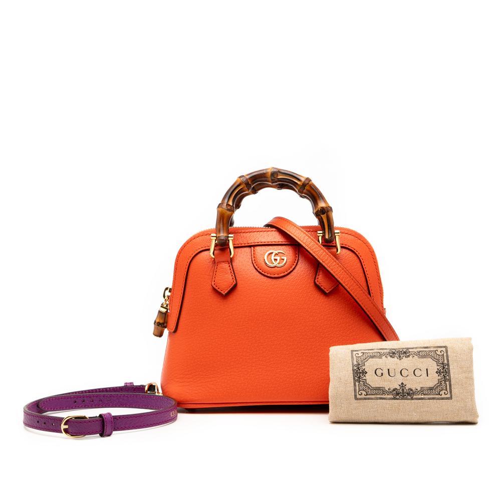 Gucci AB Gucci Orange Calf Leather Mini Dollar skin Bamboo Diana Dome Satchel Italy