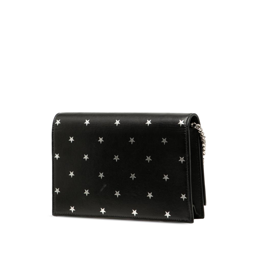 Saint Laurent Black Calf Leather skin Star Print Classic Monogram Kate Tassel Wallet on Chain Italy