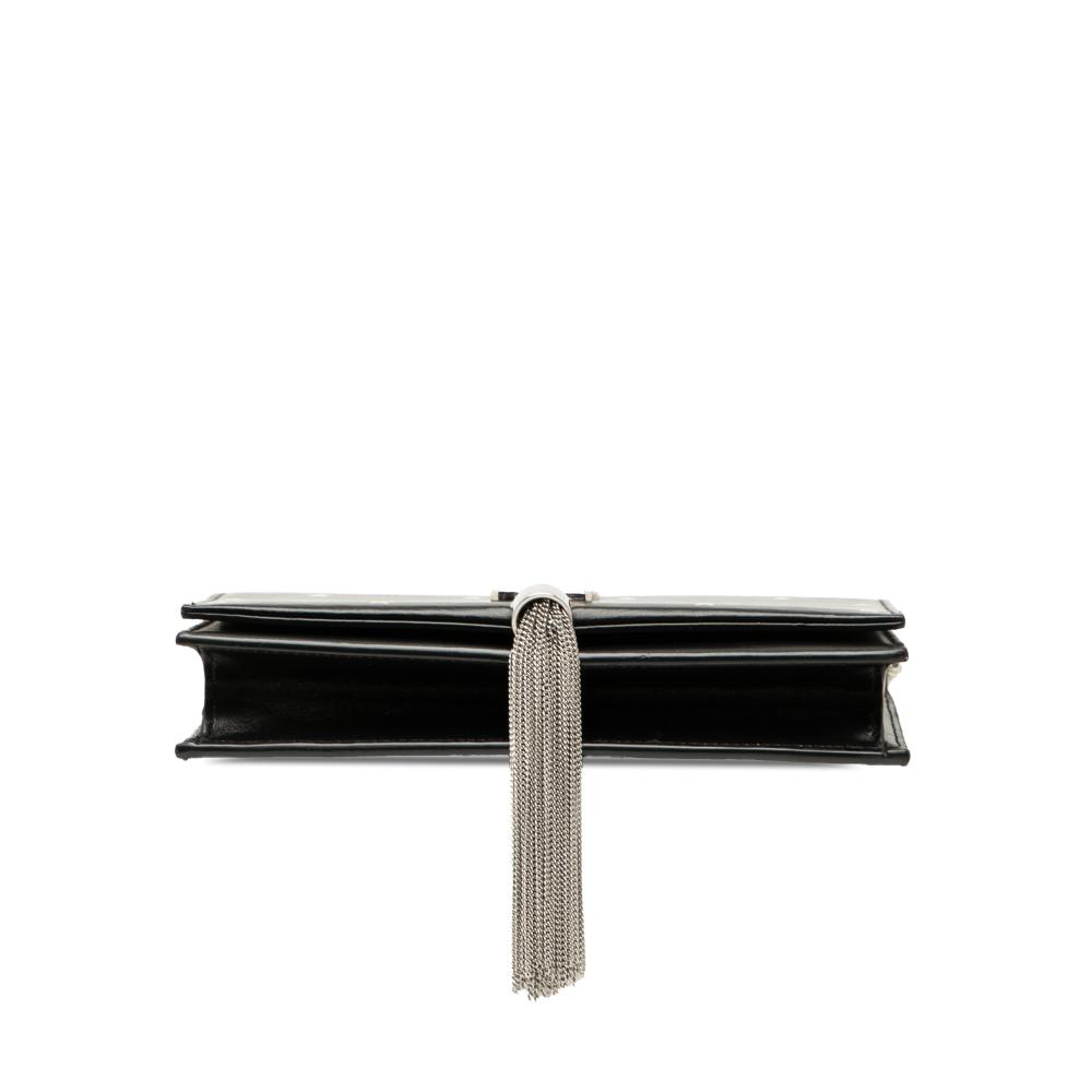 Saint Laurent Black Calf Leather skin Star Print Classic Monogram Kate Tassel Wallet on Chain Italy