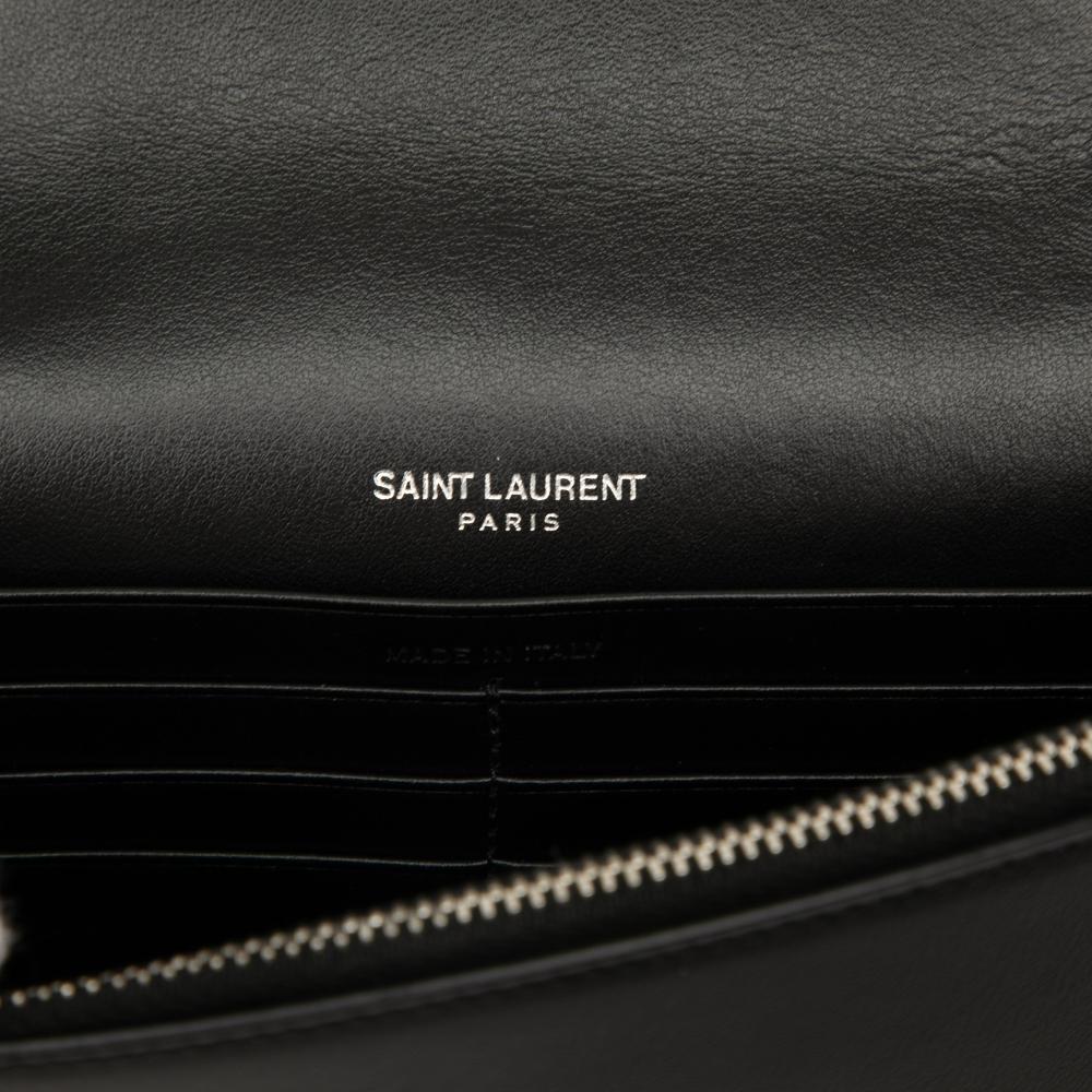 Saint Laurent Black Calf Leather skin Star Print Classic Monogram Kate Tassel Wallet on Chain Italy
