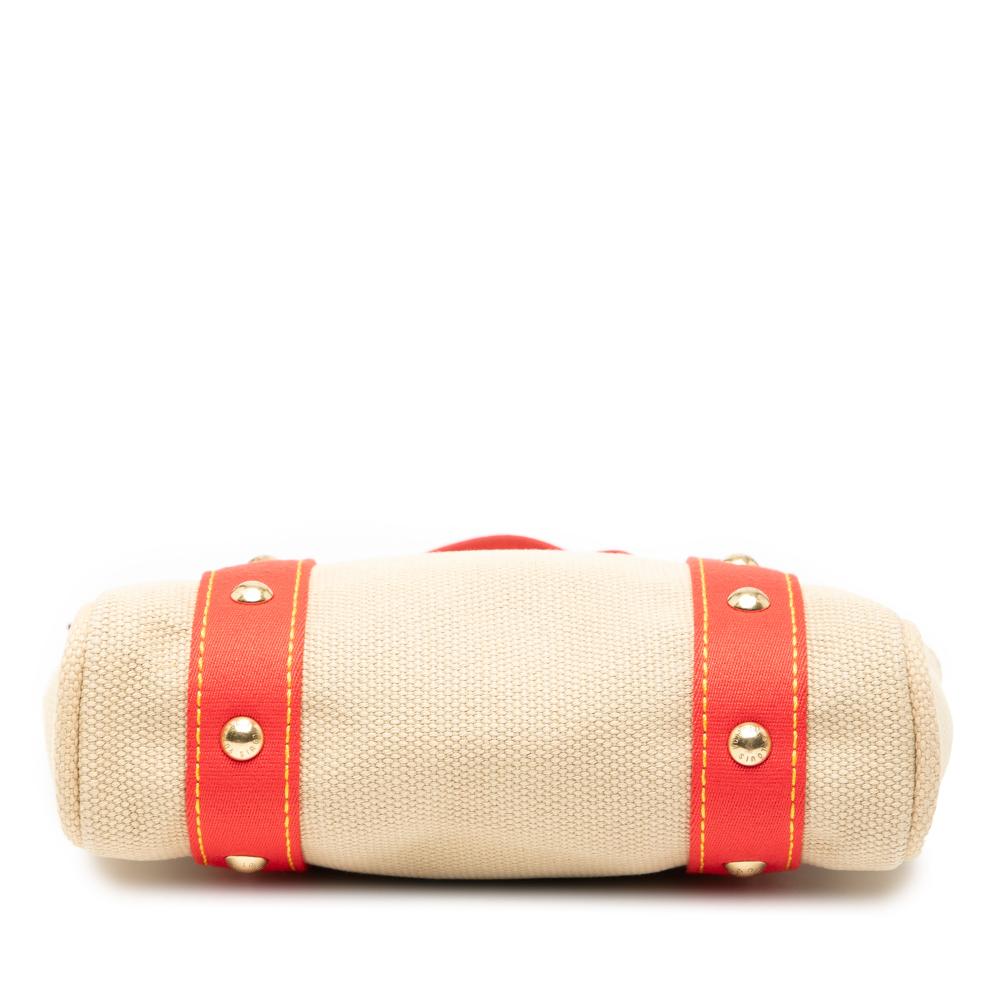 Louis Vuitton B Louis Vuitton Brown Beige with Red Canvas Fabric Antigua Cabas PM France