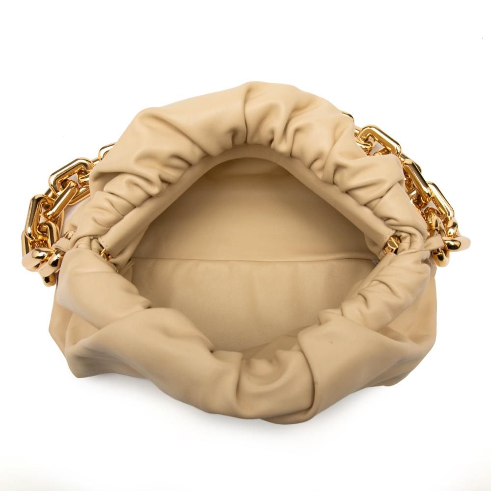 Bottega Veneta AB Bottega Veneta Brown Beige Lambskin Leather Leather Lambskin Chain Pouch Italy