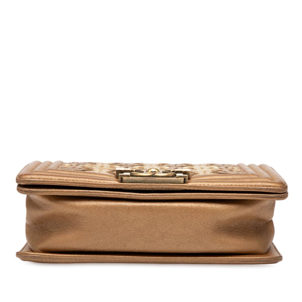 Chanel Brown Small Quilted Metallic Lambskin Interwoven CC Boy Flap Italy