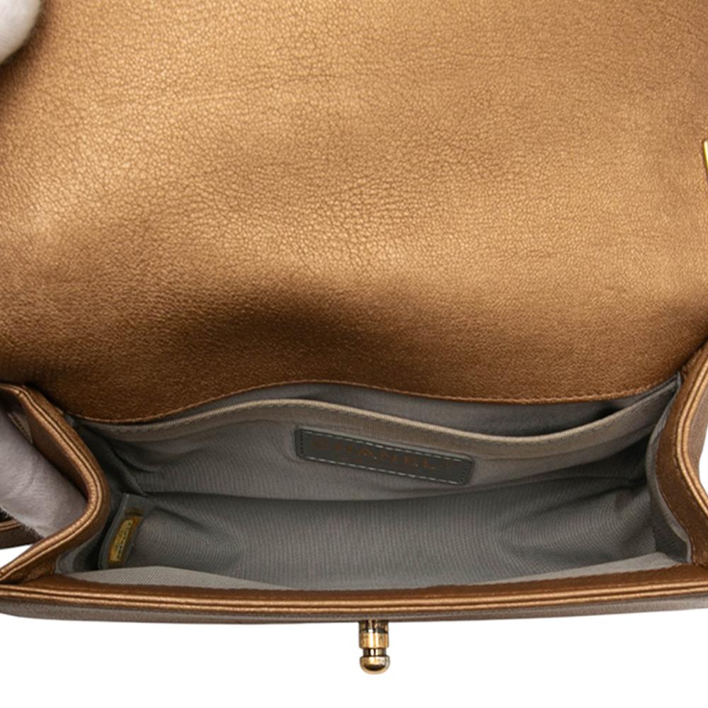 Chanel Brown Small Quilted Metallic Lambskin Interwoven CC Boy Flap Italy