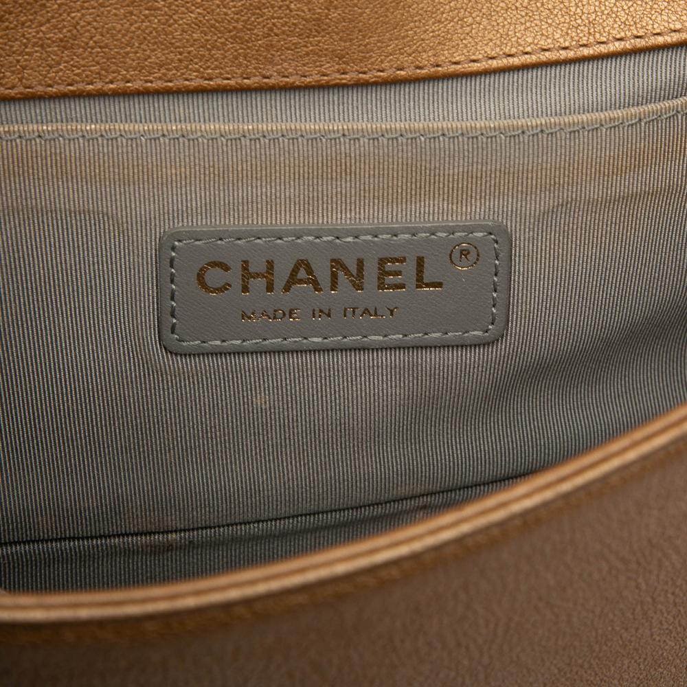 Chanel Brown Small Quilted Metallic Lambskin Interwoven CC Boy Flap Italy