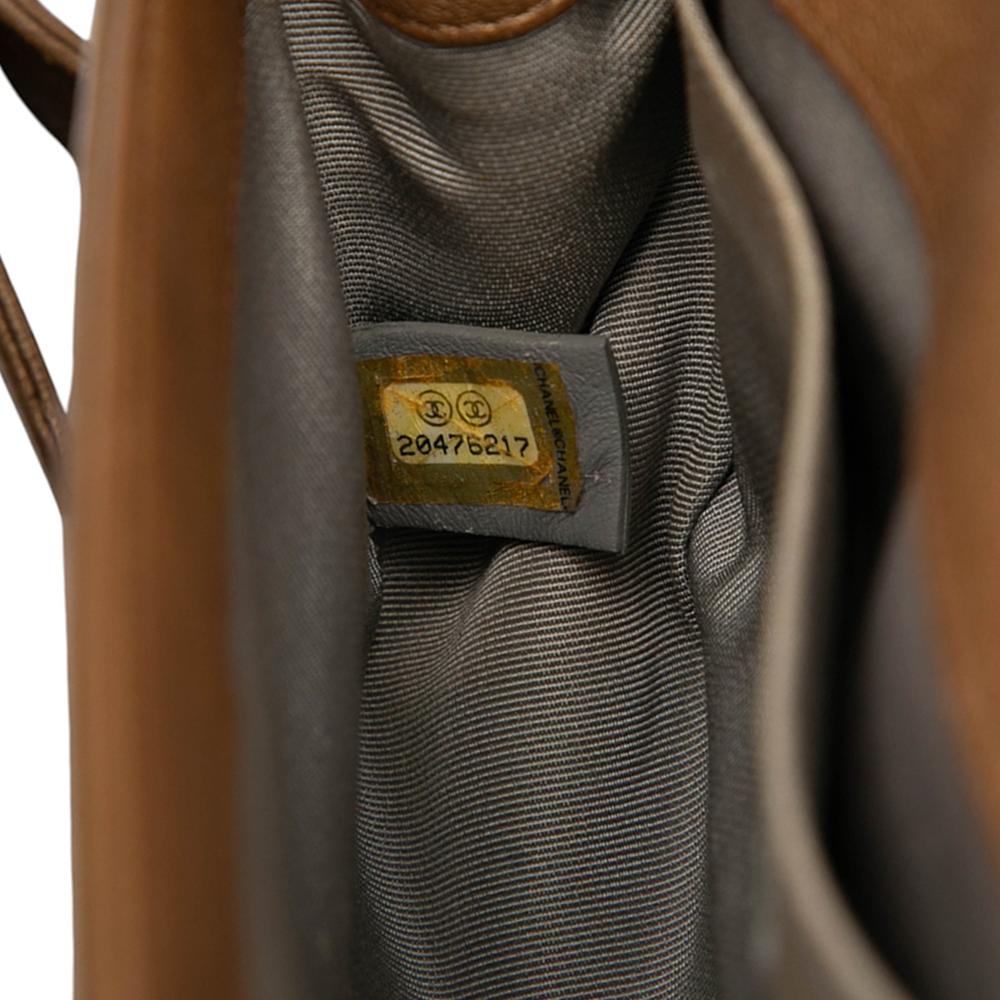 Chanel Brown Small Quilted Metallic Lambskin Interwoven CC Boy Flap Italy