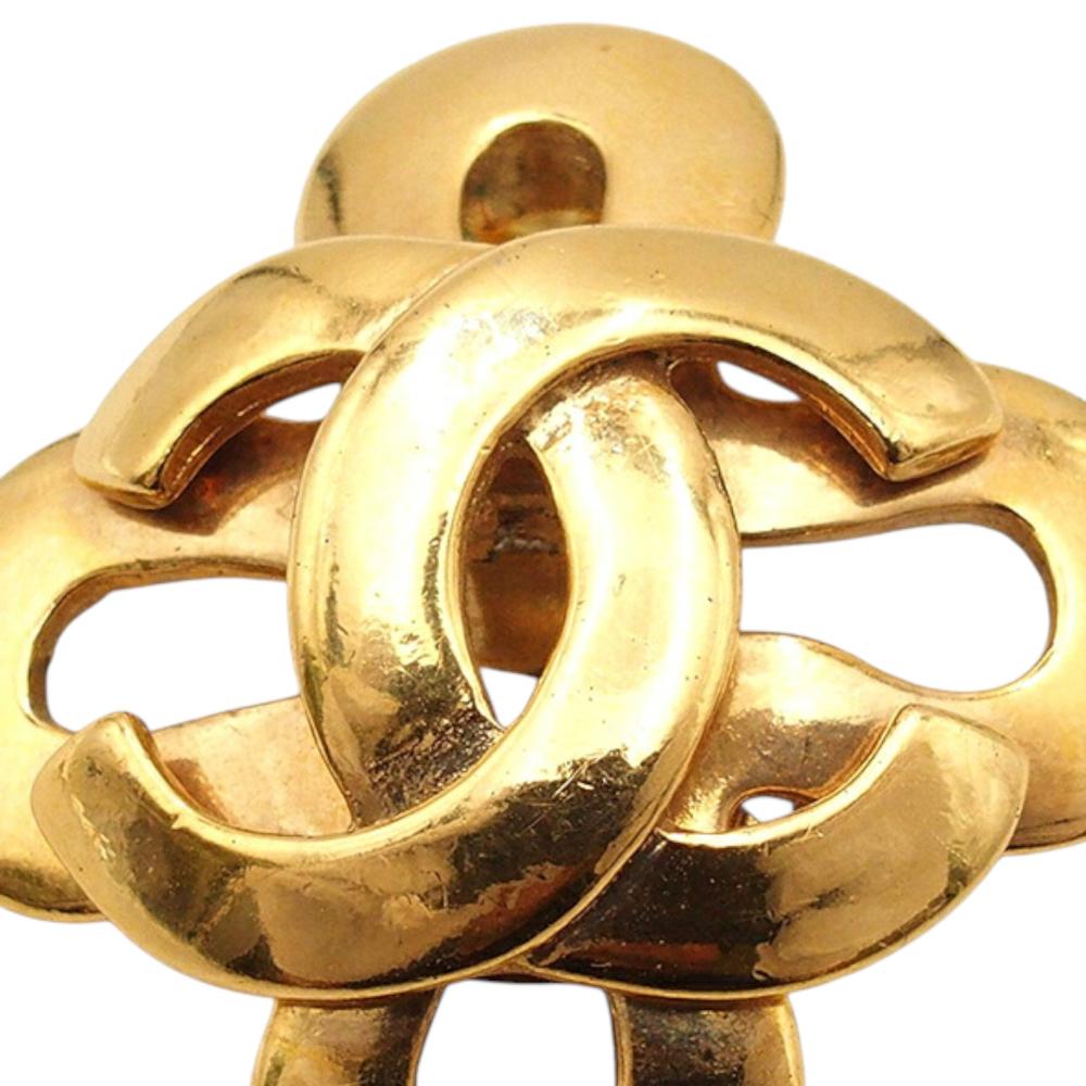 Chanel B Chanel Gold Gold Plated Metal CC Clover Clip On Earrings France
