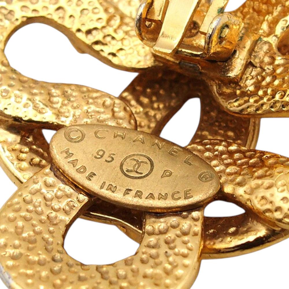 Chanel B Chanel Gold Gold Plated Metal CC Clover Clip On Earrings France