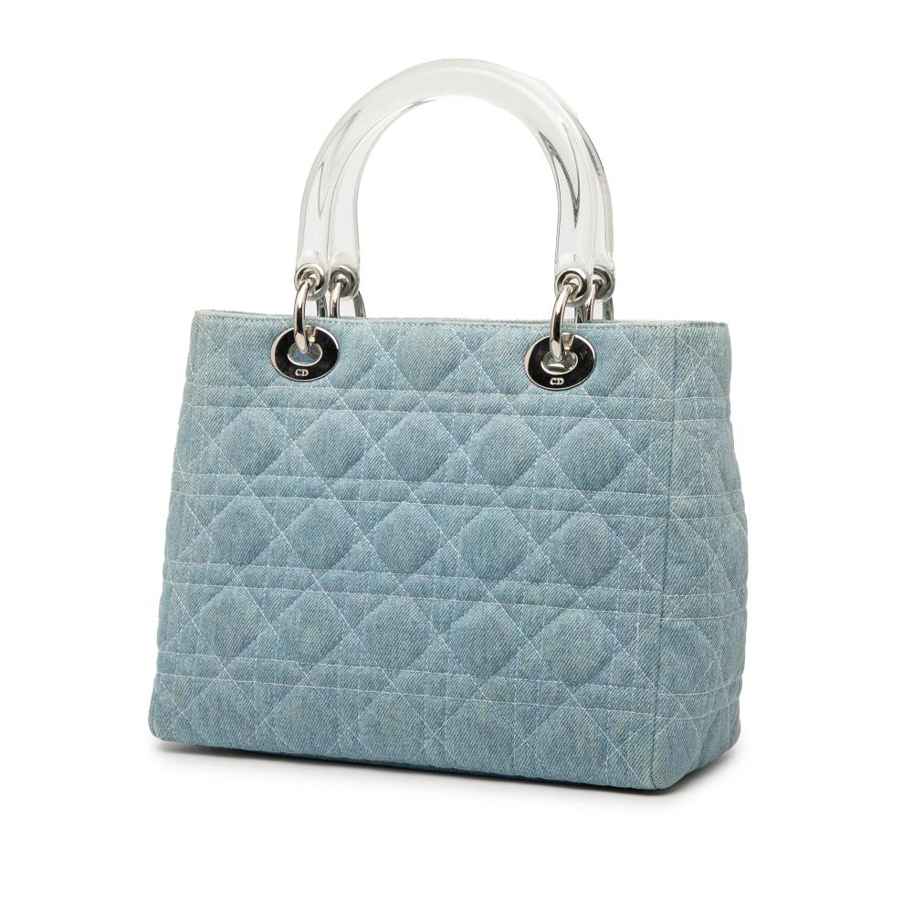 Christian Dior B Dior Blue Denim Denim Fabric Medium Cannage Acrylic Handles Lady Dior Italy