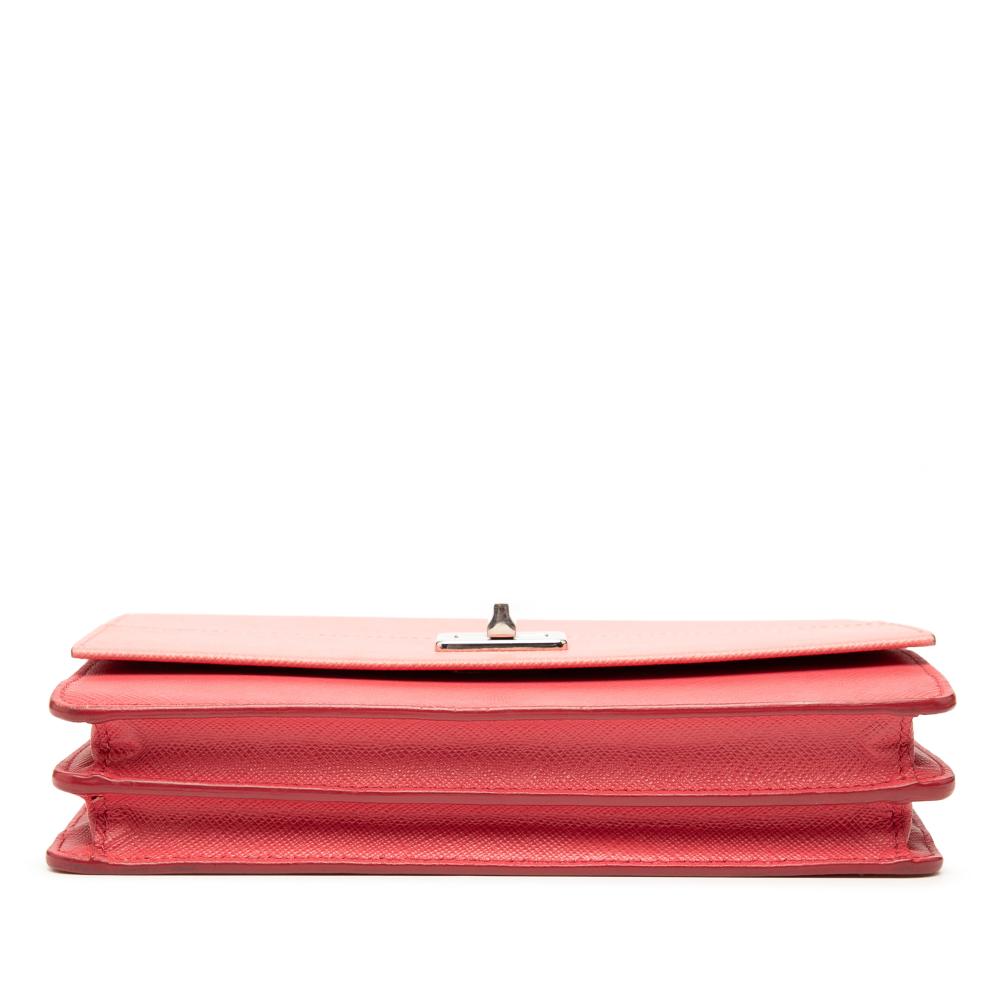 Prada B Prada Pink Salmon Saffiano Leather Turn Lock Wallet on Strap Italy