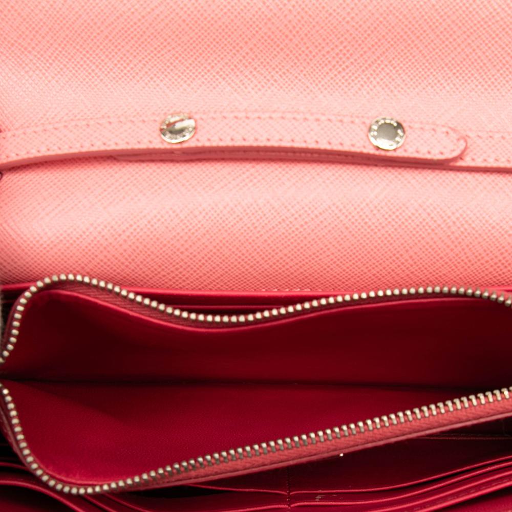 Prada B Prada Pink Salmon Saffiano Leather Turn Lock Wallet on Strap Italy