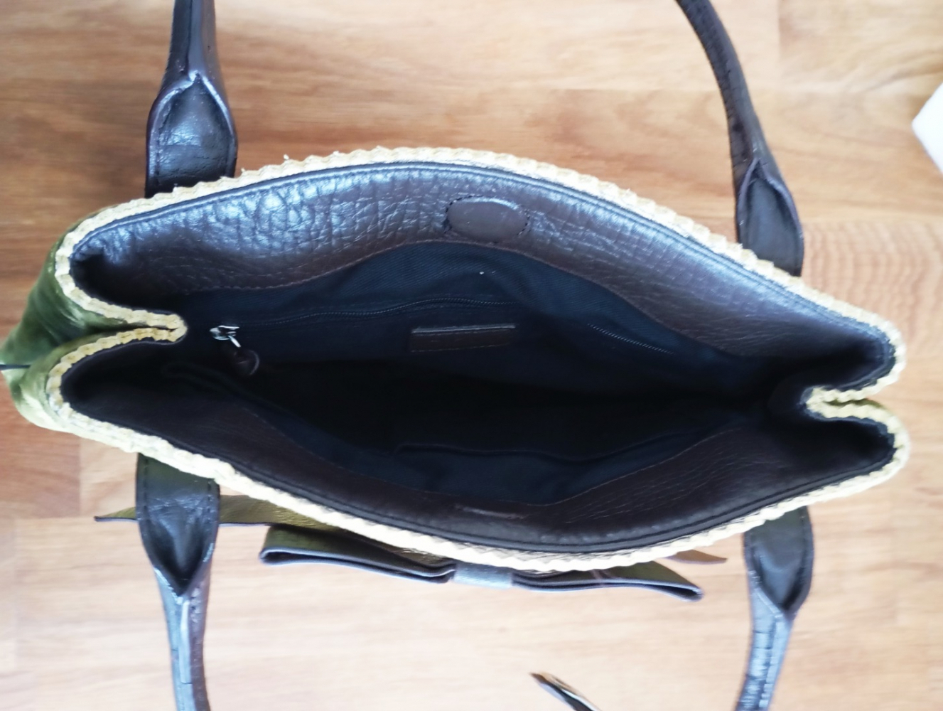 DKNY Leather and Green Velvet Handbag