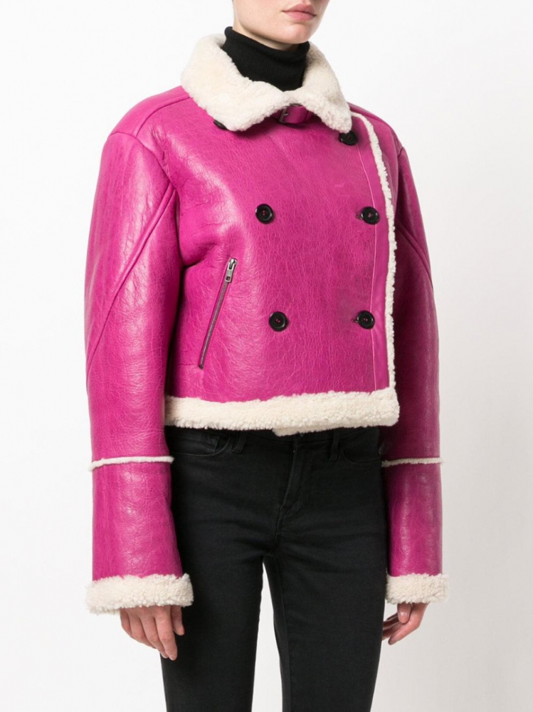 Kenzo Shearling-Jacke in Fuchsia-Rosa (Wollhaut) - Größe S